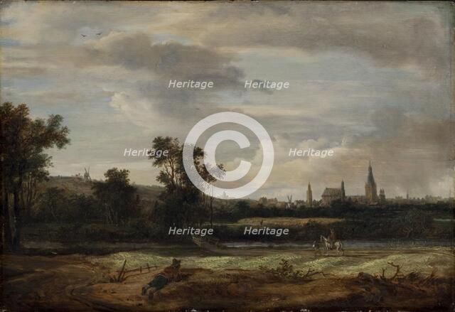Landscape with a View Towards a Town, 1671. Creator: Anthonie van Borssom.