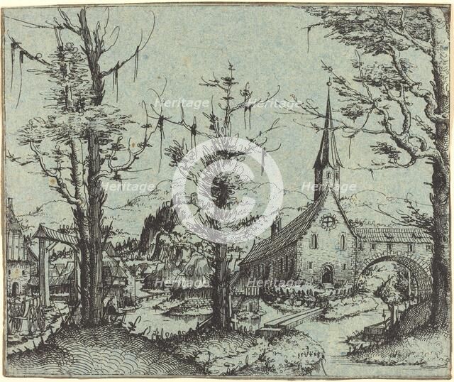 Landscape with a Village Church, 1545. Creator: Augustin Hirschvogel.