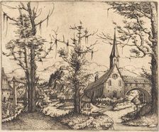 Landscape with a Village Church, 1545. Creator: Augustin Hirschvogel