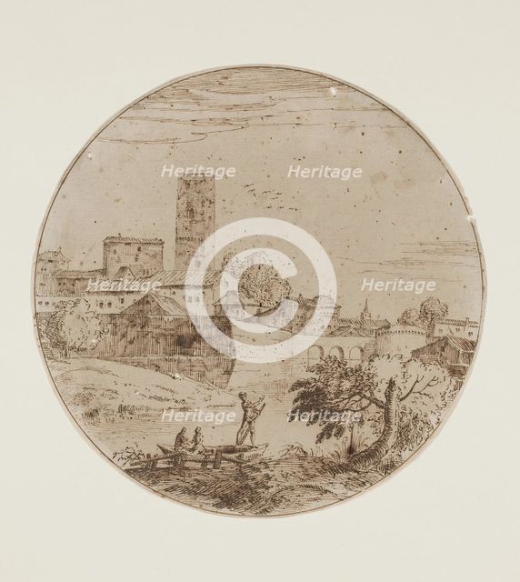 Landscape with a Walled City, between late 17th and early 18th century. Creator: Giovanni Francesco Grimaldi.