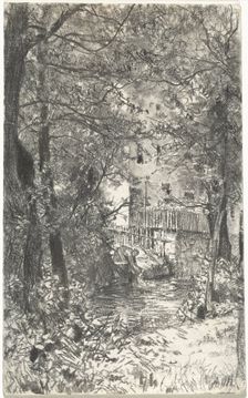 Landscape with a Washerwoman, c. 1890. Creator: Adolph Menzel