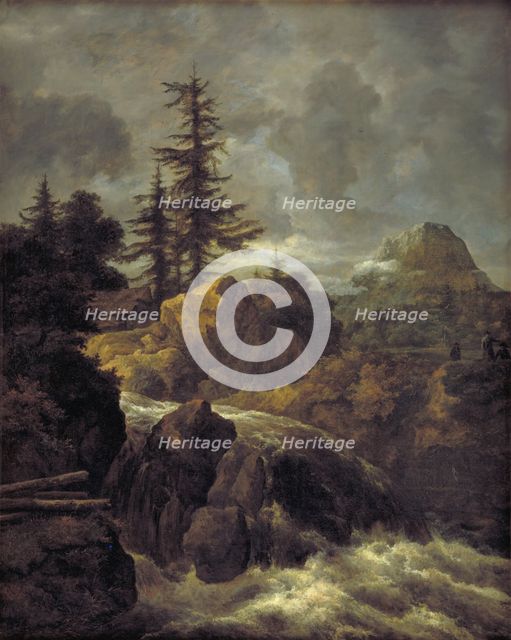 Landscape with a Waterfall and a Hut, 1643-1682. Creator: Jacob van Ruisdael.