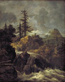 Landscape with a Waterfall and a Hut, 1643-1682. Creator: Jacob van Ruisdael