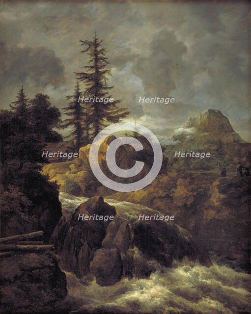 Landscape with a Waterfall and a Hut, 1643-1682. Creator: Jacob van Ruisdael.