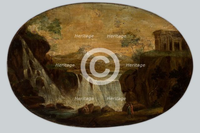 Landscape with a Waterfall and an Ancient Temple (Tivoli?), between 1775-1825. Creator: Unknown.