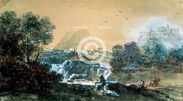 'Landscape with a Waterfall', Italian painting of 18th century.  Artist: Francesco Zuccarelli