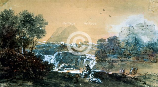 'Landscape with a Waterfall', Italian painting of 18th century.  Artist: Francesco Zuccarelli