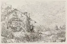 Landscape with a Woman at a Well [lower left], c. 1735/1746. Creator: Canaletto