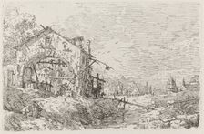 Landscape with a Woman at a Well [lower left], c. 1735/1746. Creator: Canaletto
