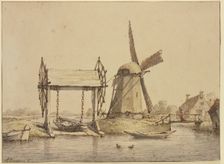 Landscape with a boat lift and a mill, 17th century. Creator: Anthonie van Borssom