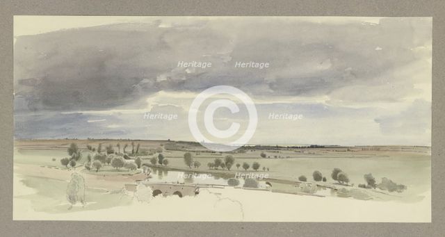 Landscape with a body of water and a stone dam, 1849. Creator: Carl Theodor Reiffenstein.