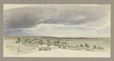 Landscape with a body of water and a stone dam, 1849. Creator: Carl Theodor Reiffenstein