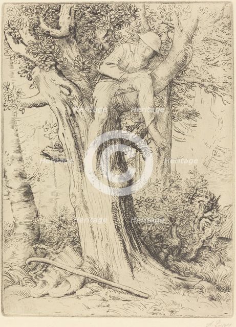 Landscape with a Boy in a Tree (Paysage avec un garcon gimpe sur un arbre dite "Le denicher d'oiseau Creator: Alphonse Legros.