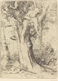 Landscape with a Boy in a Tree (Paysage avec un garcon gimpe sur un arbre dite "Le denicher d'oiseau Creator: Alphonse Legros