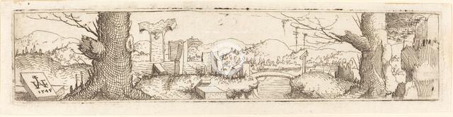 Landscape with a Brook and Ruins, 1545. Creator: Augustin Hirschvogel.