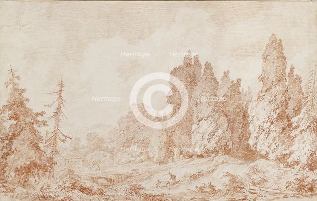 Landscape with a Bridge, c1760. Artist: Jean-Honore Fragonard.
