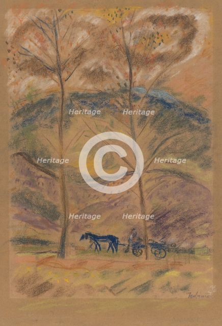 Landscape with a carter, 1934-1940. Creator: Arnold Peter Weisz-Kubincan.