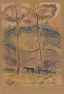 Landscape with a carter, 1934-1940. Creator: Arnold Peter Weisz-Kubincan