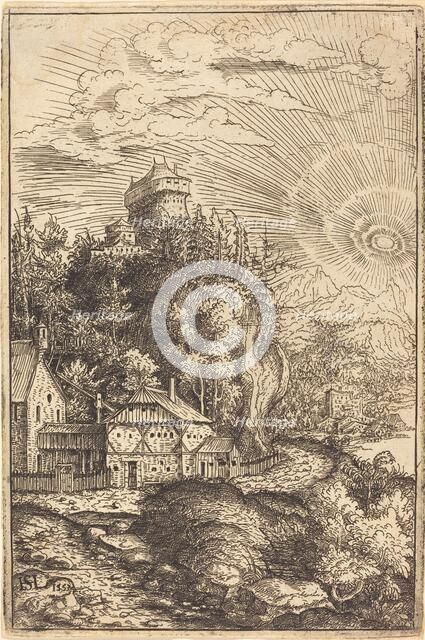 Landscape with a Castle and Radiating Sun, 1553. Creator: Hans Sebald Lautensack.