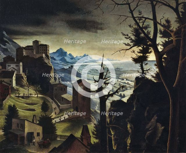 Landscape with a castle. Fragment, 1930. Creator: Franz Sedlacek.