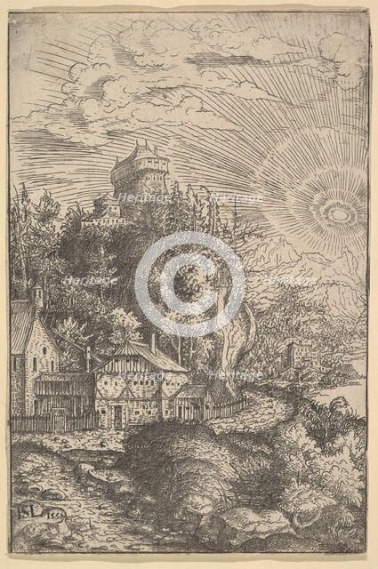 Landscape with a Castle Perched on a Rock, 1553. Creator: Hans Sebald Lautensack.