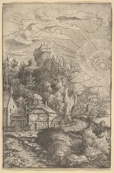 Landscape with a Castle Perched on a Rock, 1553. Creator: Hans Sebald Lautensack