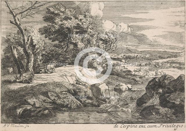 Landscape with a cascading river,  after 1667. Creator: Jan van Huchtenburg.