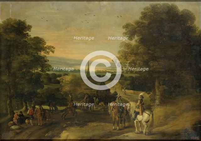 Landscape with a Cavalry Group, 1650. Creator: Izaak van Oosten.
