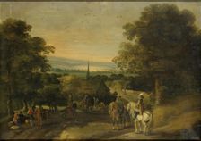Landscape with a Cavalry Group, 1650. Creator: Izaak van Oosten