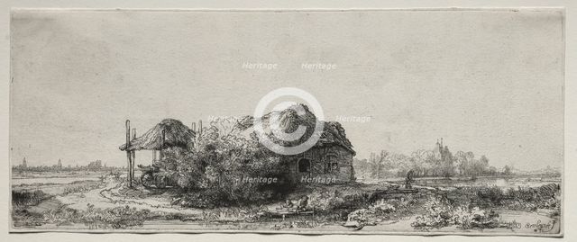 Landscape with a Cottage and Hay Barn: Oblong, 1641. Creator: Rembrandt van Rijn (Dutch, 1606-1669).