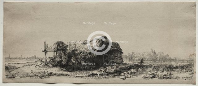 Landscape with a Cottage and Hay Barn: Oblong, 1641. Creator: Rembrandt van Rijn (Dutch, 1606-1669).