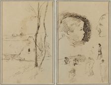 Landscape with a Cottage; Profile of Boy, Profile of Man, Two Women..., [verso], 1884-1888. Creator: Paul Gauguin