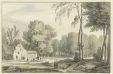 Landscape with a covered wagon outside farm buildings, 1637-1692. Creator: Roelant Roghman