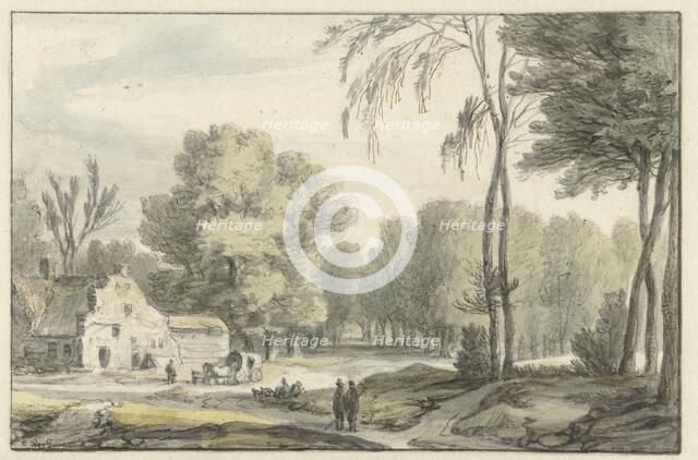 Landscape with a covered wagon outside farm buildings, 1637-1692. Creator: Roelant Roghman.