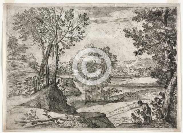 Landscape with a Family, 1643. Creator: Giovanni Francesco Grimaldi (Italian, 1606-1680).
