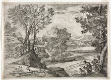 Landscape with a Family, 1643. Creator: Giovanni Francesco Grimaldi (Italian, 1606-1680)