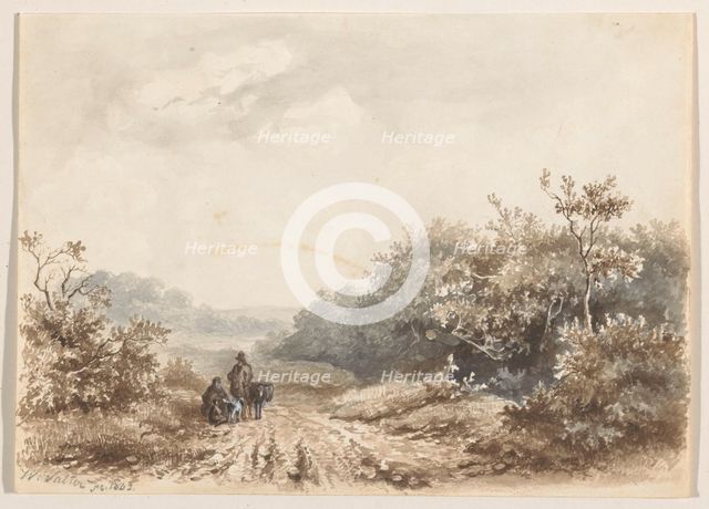 Landscape with a family, a sheep and a dog, 1842. Creator: Willem Valter.