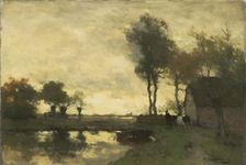 Landscape with a farm near a pond, 1870-1903. Creator: Jan Hendrik Weissenbruch