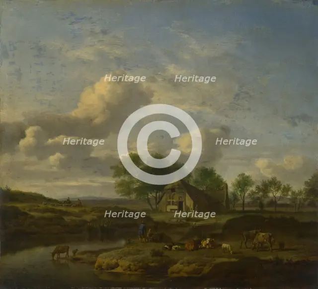 Landscape with a Farm by a Stream, 1661. Artist: Velde, Adriaen, van de (1636-1672)