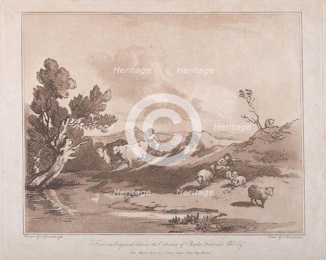 Landscape with a Figure Herding Cattle, and a Shepherd Resting, May 21, 1789., May 21, 1789. Creator: Thomas Rowlandson.