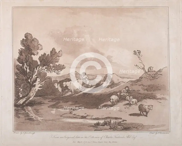 Landscape with a Figure Herding Cattle, and a Shepherd Resting, May 21, 1789., May 21, 1789. Creator: Thomas Rowlandson.
