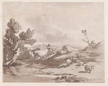 Landscape with a Figure Herding Cattle to Water, May 21, 1789., May 21, 1789. Creator: Thomas Rowlandson