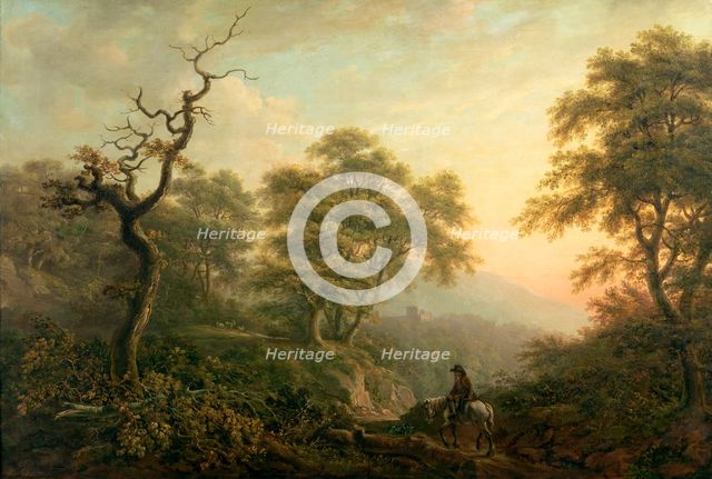 Landscape with a Figure on Horseback, 1787. Creator: Nicholas Pocock.
