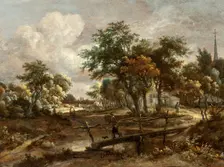 Landscape with a Footbridge, between c1664 and c1665. Creator: Meindert Hobbema