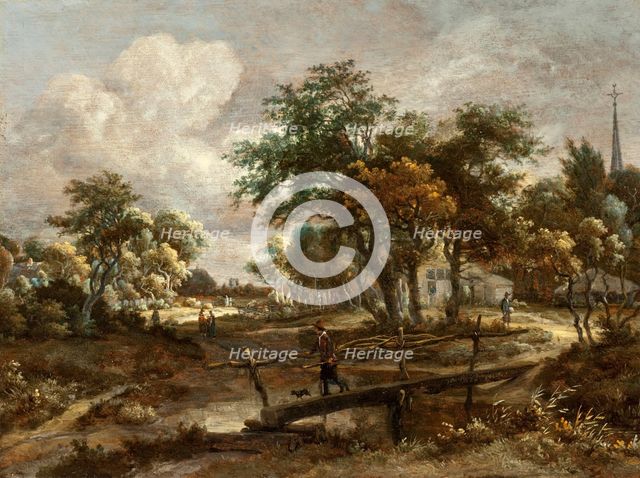 Landscape with a Footbridge, between c1664 and c1665. Creator: Meindert Hobbema.