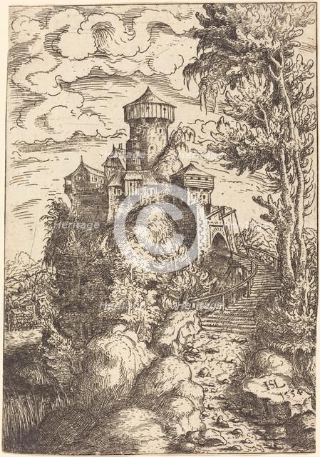 Landscape with a Fortress and Big Stairway, 1554. Creator: Hans Sebald Lautensack.