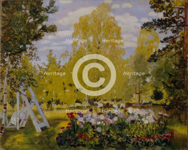 Landscape with a Flower Bed. Artist: Kustodiev, Boris Michaylovich (1878-1927)