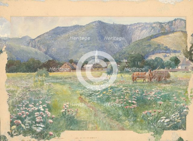 Landscape with a flowering meadow, around 1900. Creator: Julius Zorkoczy.