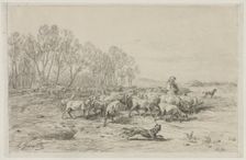 Landscape with a Flock of Sheep, 1800s. Creator: Charles-Émile Jacque (French, 1813-1894)