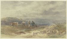 Landscape with a flock of sheep and an ox-drawn cart, 1881. Creator: Anton Burger